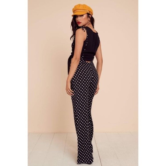 Black White Polka Dot Wide Leg Jumpsuit - Picture 3 of 4